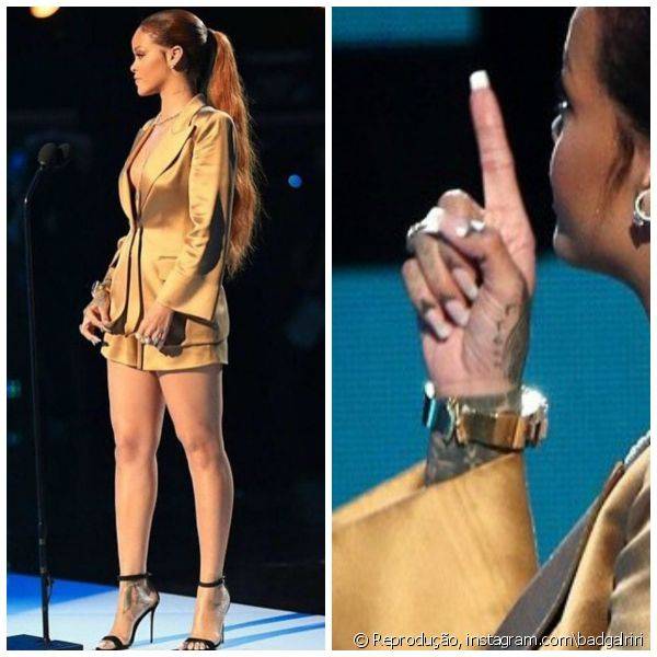 Rihanna mostrou uma francesinha bem evidente em suas unhas, de ponta grossa e quadrada